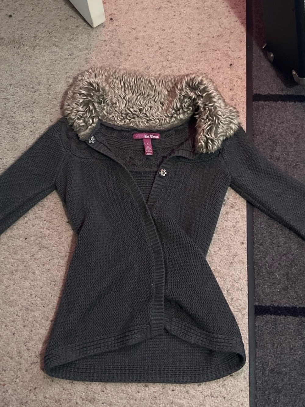Epic Threads Charcoal Knit Cardigan with Faux Sherpa Collar
